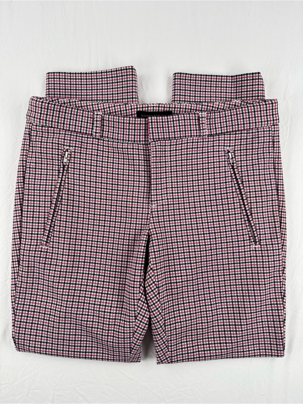 Banana Republic Sloan Pink Black Checked Straight Leg Trouser Pant Bi-Stretch
